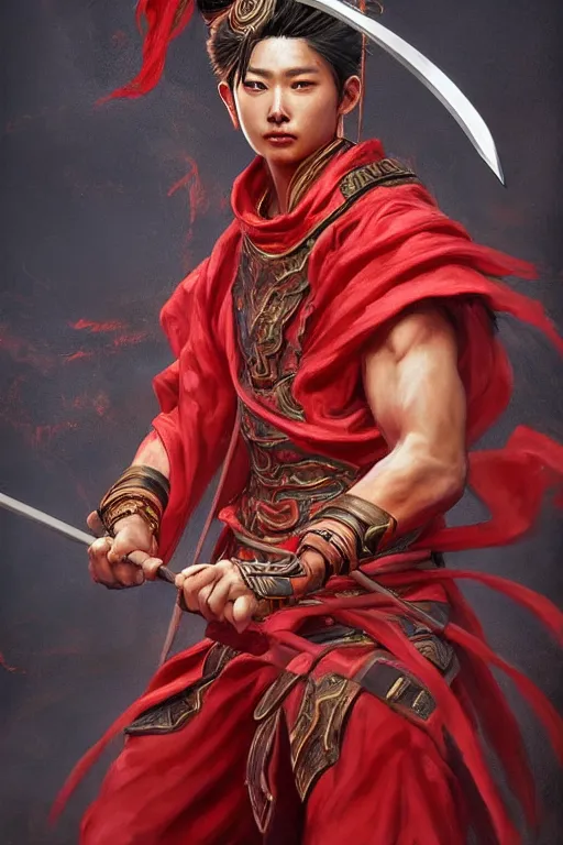 Image similar to a masterpiece portrait of nezha, red cloth around his shoulders, hold spear, cinematic, fantasy character portrait, highly detailed, by ne zha ( 2 0 1 9 ), fenghua zhong,