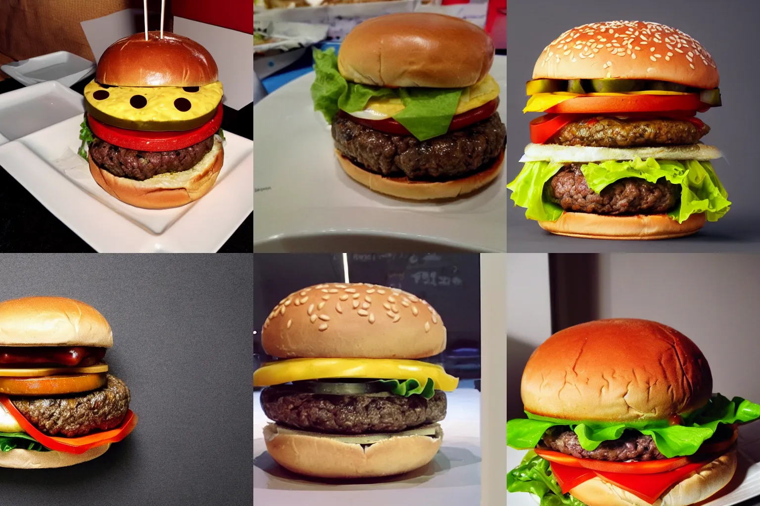 Prompt: a hamburger with a lot of personality, winking at the camera, photograph