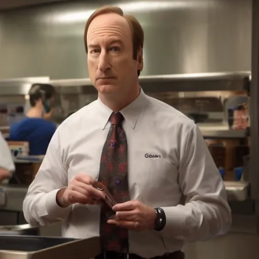 Image similar to gene ( bob odenkirk ) working at cinnabon, better call saul, 8 k