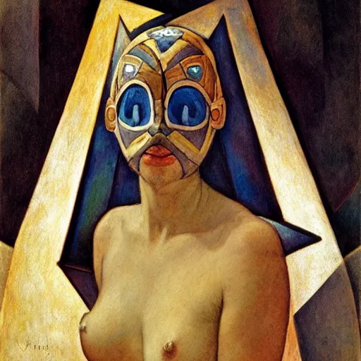 Image similar to the guest in her moth mask, by Annie Swynnerton and Diego Rivera, symbolist, dramatic lighting, elaborate geometric ornament, god rays, rich colors,smooth, sharp focus, extremely detailed