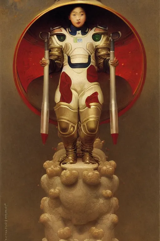 Image similar to portrait of a astronaut is a chinese dragon in armor and helmet, majestic, solemn, by bouguereau