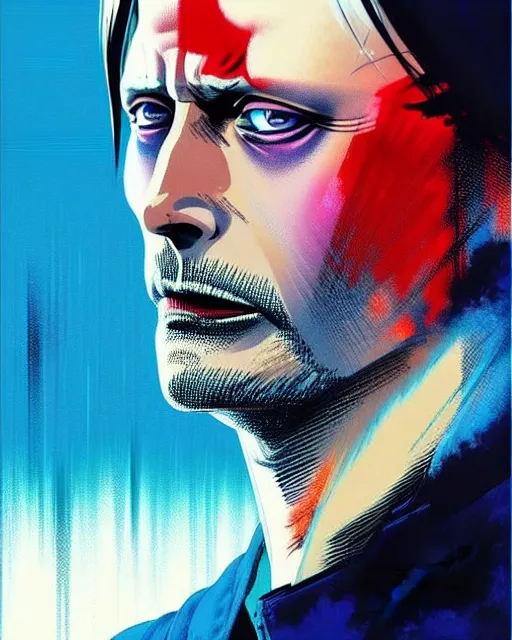 Image similar to Anime as Mads Mikkelsen playing a villain || fine-face, realistic shaded Perfect face, fine details. Anime. realistic shaded lighting poster by Ilya Kuvshinov katsuhiro otomo ghost-in-the-shell, magali villeneuve, artgerm, Jeremy Lipkin and Michael Garmash and Rob Rey