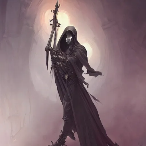 Prompt: the grim reaper, dark fantasy, intricate, elegant, highly detailed, digital painting, artstation, concept art, wallpaper, smooth, sharp focus, illustration, art by artgerm and greg rutkowski and alphonse mucha