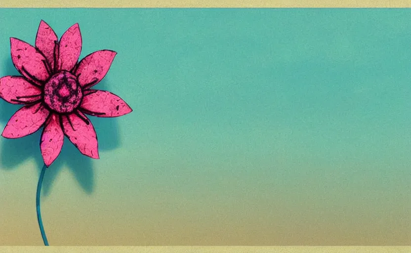 Prompt: one single stand alone huge hyperdetailed minimalist flower, seen from the long distance. along a turbolent river. maximalist unexpected elements. free sky in plain natural warm tones. 8 x 1 6 k hd mixed media 3 d collage in the style of a childrenbook illustration in pastel tones. matte matte background. no frame hd