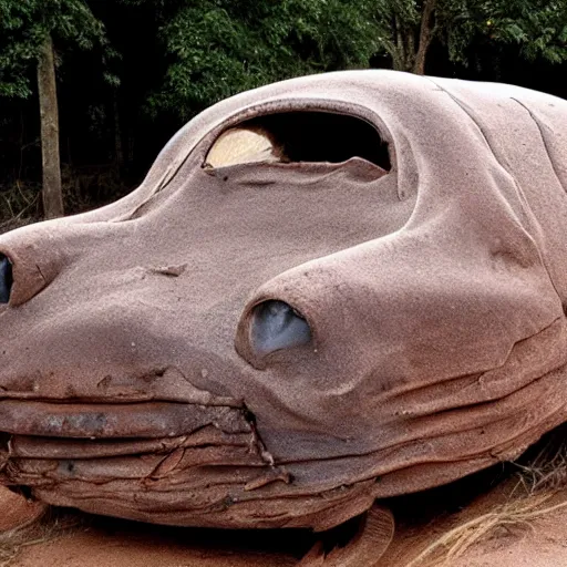 Image similar to car covered in human skin