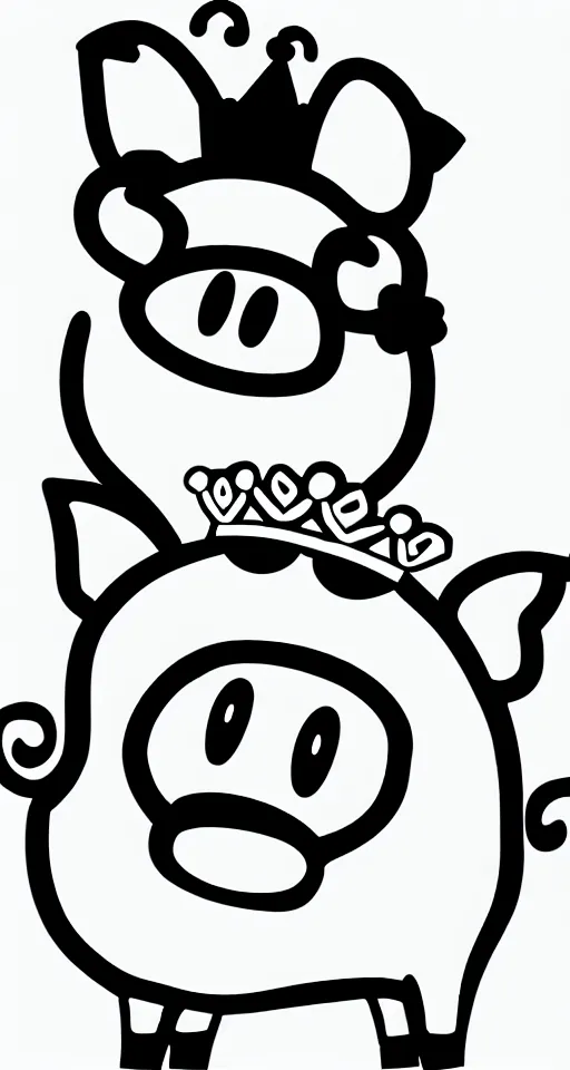 Image similar to cute cartoon pig wearing a crown, disney, early black and white cartoon animation, masterpiece, 8k