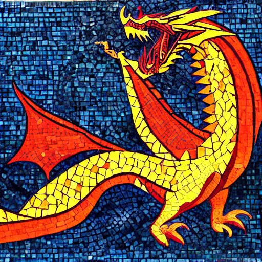 Prompt: “fire breathing dragon, mosaic”