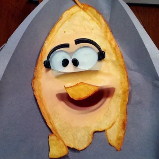 Image similar to [ a french fry chip ] shaped like stephen fry as a pixar character hybrid intercross mix