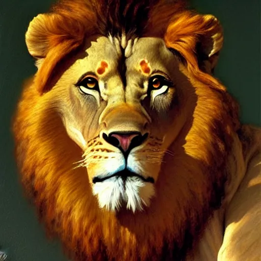 Image similar to a portrait of a lion. highly detailed painting by gaston bussiere, craig mullins, j. c. leyendecker, furry