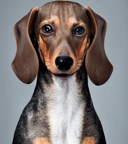 Image similar to owen wilson with a snout and the ears of a dachshund : : headshot : : studio lighting,