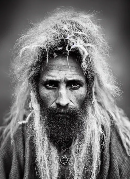 Image similar to Award winning Editorial photo of a medieval Native Liechtensteiners with incredible hair and beautiful hyper-detailed eyes wearing traditional garb by Lee Jeffries, 85mm ND 5, perfect lighting, gelatin silver process