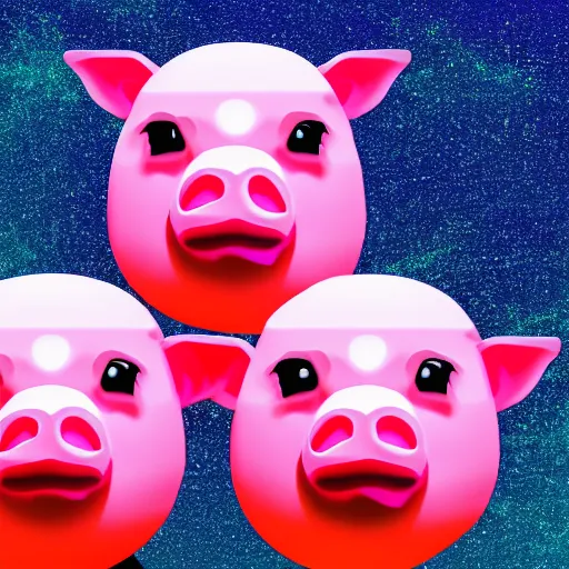 Image similar to a planet made out of pixelated pig faces, neon pink background, 4k resolution