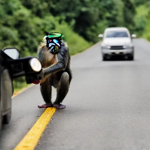 Image similar to photo of a monkey driving a car down the highway