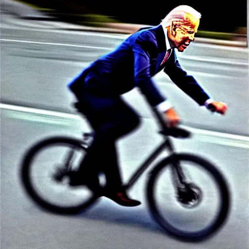 Image similar to ultra realistic photo of joe biden falling off of his bike, film, perfect face, in the style of a candid photo