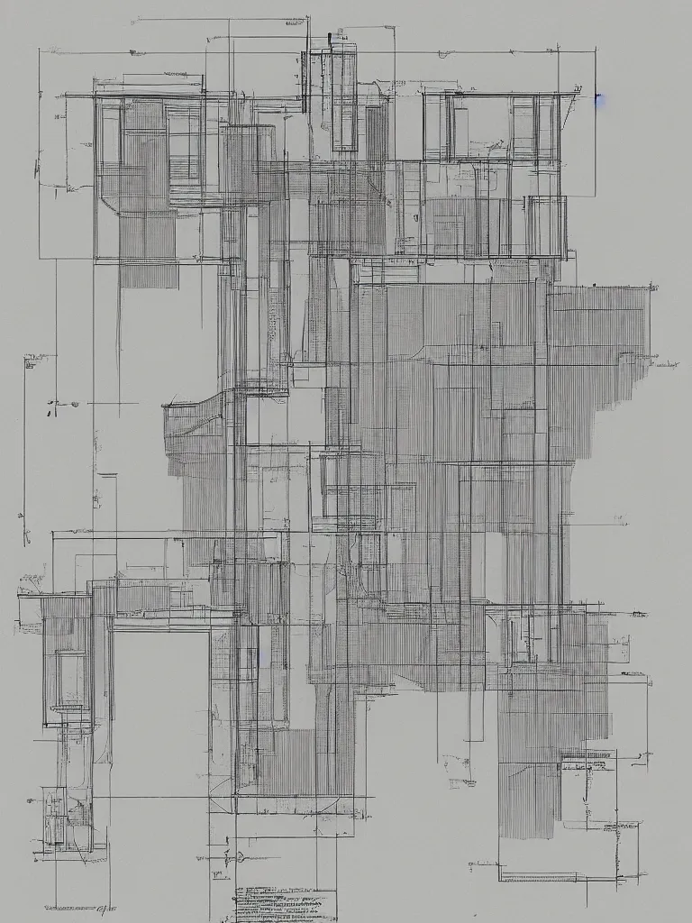 Image similar to Architecture blueprint copy, Carcosa. Vertical cut. Technical drawing