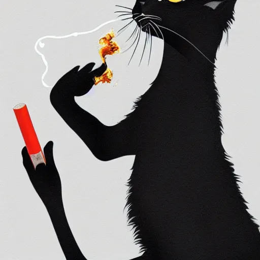 Prompt: a portrait of a black cat smoking a cigarette fantasy intricate cinematic lighting highly detailed digital painting artstation concept art smooth