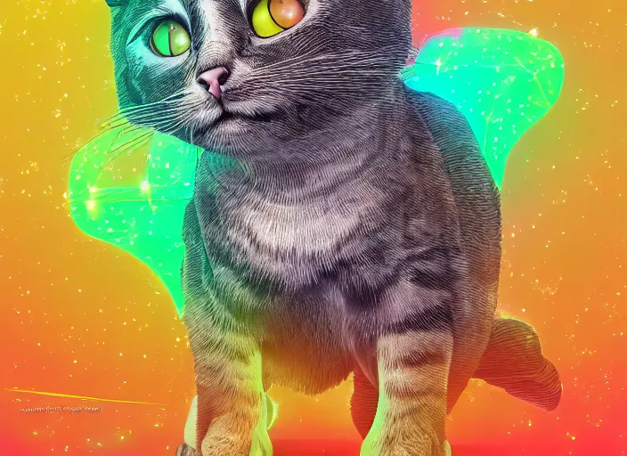 Image similar to coloring book drawing of a cat from a musical sparkly digital space opera, Animated film, volumetric lighting, octane render, by Paul Anglada