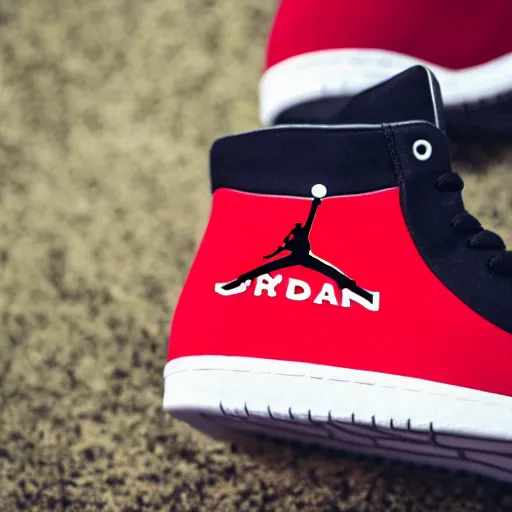 Image similar to close up photo of funny jordan logo on sneakers, high quality product photo