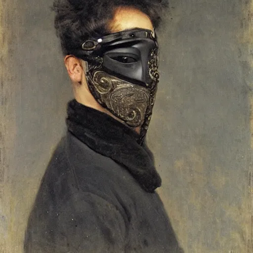 Image similar to portrait of a masked vigilante by alfred stevens