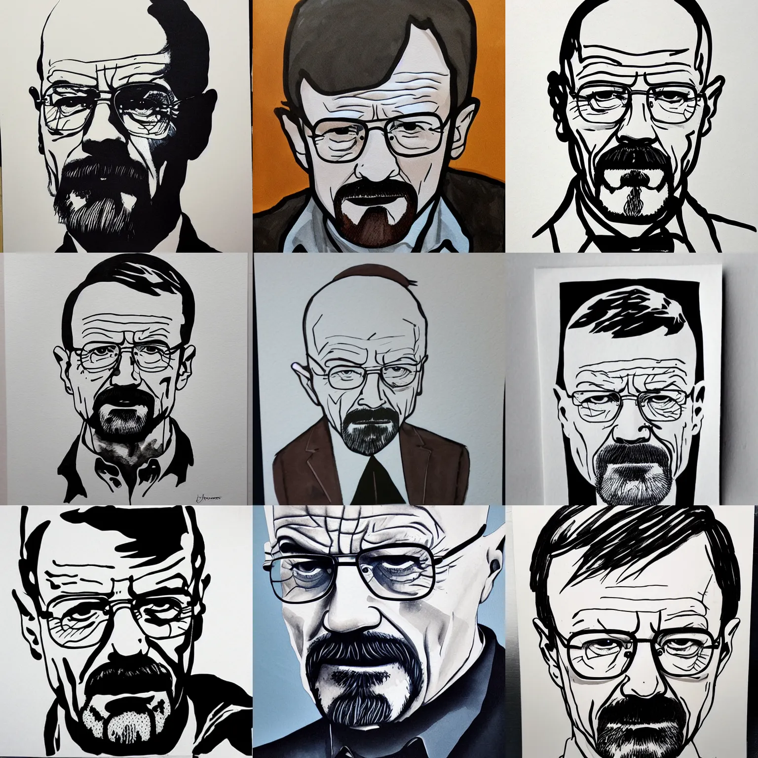 Prompt: Walter White, Ink painting