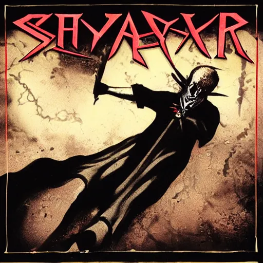 Prompt: Cover art for Slayer: Spirit in Black