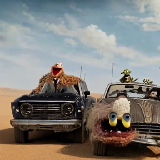 Image similar to Photo of muppets in mad max movie