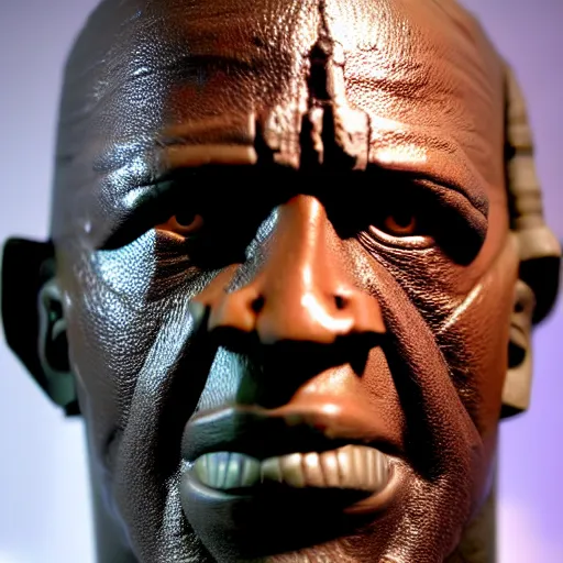 Prompt: deceptively real wax figure of Dezel Washington in Book of Eli by Madame Tussauds, face closeup