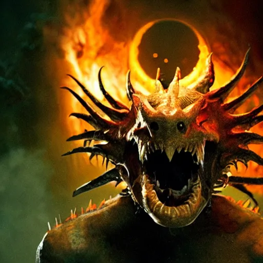 Image similar to a creature from a major horror hollywood movie, dragon in hell