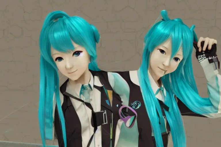 Prompt: hatsune miku in half - life