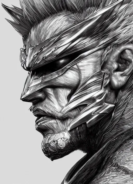 Image similar to close up portrait of raiden, metal gear rising, powerful, domineering, stoic, masterful, intense, ultrafine hyperdetailed illustration by kim jung gi, irakli nadar, intricate linework, sharp focus, octopath traveler, yoji shinkawa, highly rendered, detailed, concept art