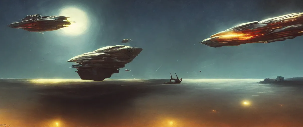 Prompt: concept art, small spaceship drifting in space, industrial design, industrial apparent, immensity, wide angle, cinematic lighting, 4k, widescreen ratio, by sparth, beksinski