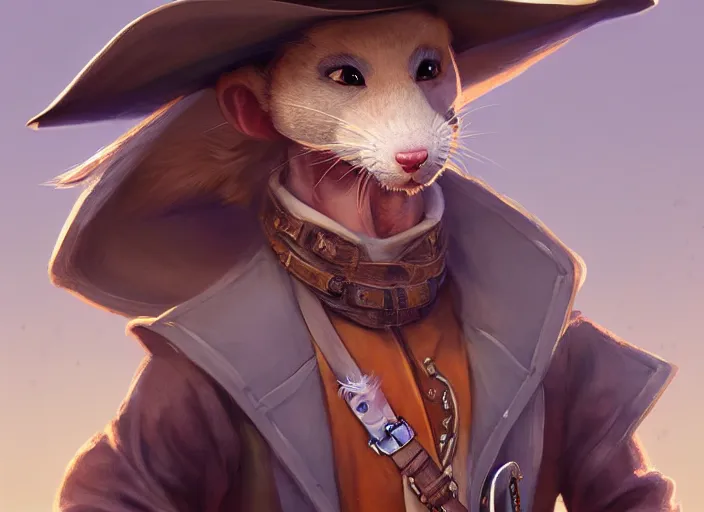 Image similar to character portrait feature of the anthro male anthropomorphic rat fursona wearing cowboy outfit wild west desperado character design stylized by charlie bowater, ross tran, artgerm, makoto shinkai, detailed, soft lighting, rendered in octane