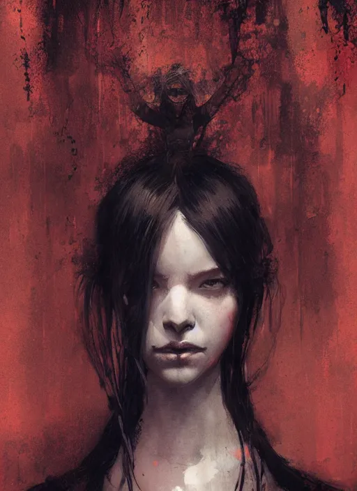 Image similar to female hell girl, beautiful face, rule of thirds, intricate outfit, spotlight, concept art, digital painting, by greg rutkowski, by jeremy mann,