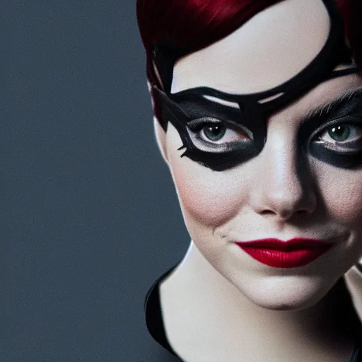 Image similar to Emma Stone as Catwoman, promo material, XF IQ4, 150MP, 50mm, F1.4, ISO 200, 1/160s, natural light, photoshopped, lightroom, photolab, Affinity Photo, PhotoDirector 365