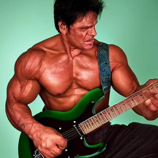 Image similar to Hulk playing guitar