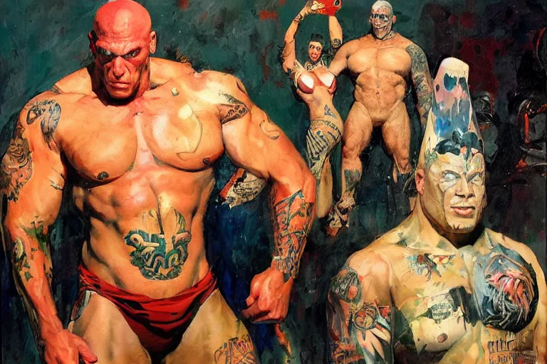 Prompt: martyn ford as juggernaut stands out at a party, painted by phil hale and rick berry and dean cornwell and norman rockwell and jeremy mann