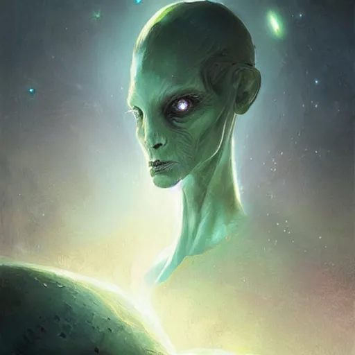 Prompt: the most beautiful alien being that ever existed - art by greg rutkowski