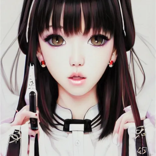 Image similar to realistic detailed semirealism beautiful gorgeous cute Blackpink Lalisa Manoban wearing Japanese school uniform, black hair black cat ears, black leather choker, proportional body, WLOP, Aztodio, Taejune Kim, sakimichan, ArtGerm, Pixiv, Instagram, Artstation