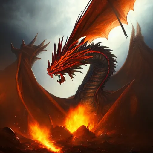 Prompt: a fantasy fire dragon, magic the gathering, detailed, artstation, Dragon Age, 8k