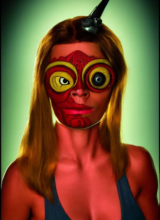 Image similar to 3 0 0 0 ( cyclope turanga leela from futurama ), portrait photography feroflex photorealistic studio lighting ektachrome detailed intricate face details, ultradetails, beautiful face