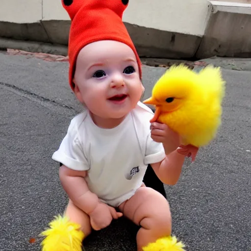 Image similar to cute baby chick dressed as an inmate