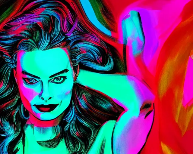 Prompt: margot robbie as neon art, hyper detailed, award winning