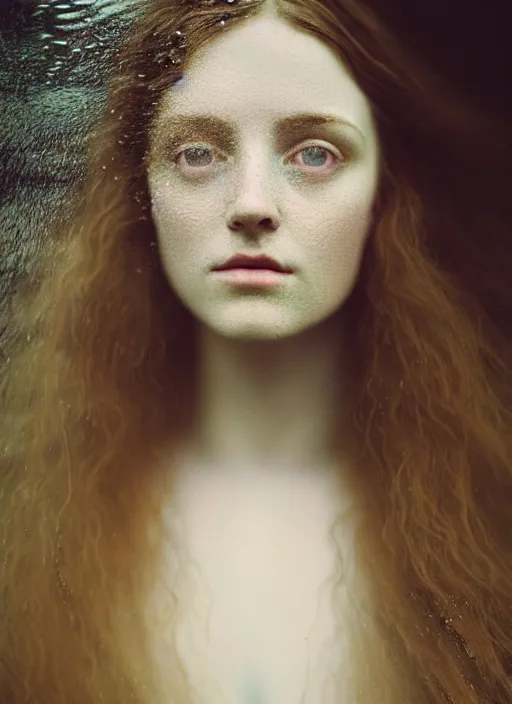 Image similar to Kodak Portra 400, 8K,ARTSTATION, Caroline Gariba, soft light, volumetric lighting, highly detailed, britt marling style 3/4 , extreme Close-up portrait photography of a beautiful woman how pre-Raphaelites,inspired by Ophelia paint, the face emerges from water of Pamukkale, underwater face, hair are intricate with highly detailed realistic beautiful flowers , Realistic, Refined, Highly Detailed, interstellar outdoor soft pastel lighting colors scheme, outdoor fine art photography, Hyper realistic, photo realistic