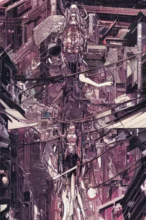 Prompt: beautiful hyperdetailed cyberpunk anime illustration by moebius, masamune shirow and katsuhiro otomo
