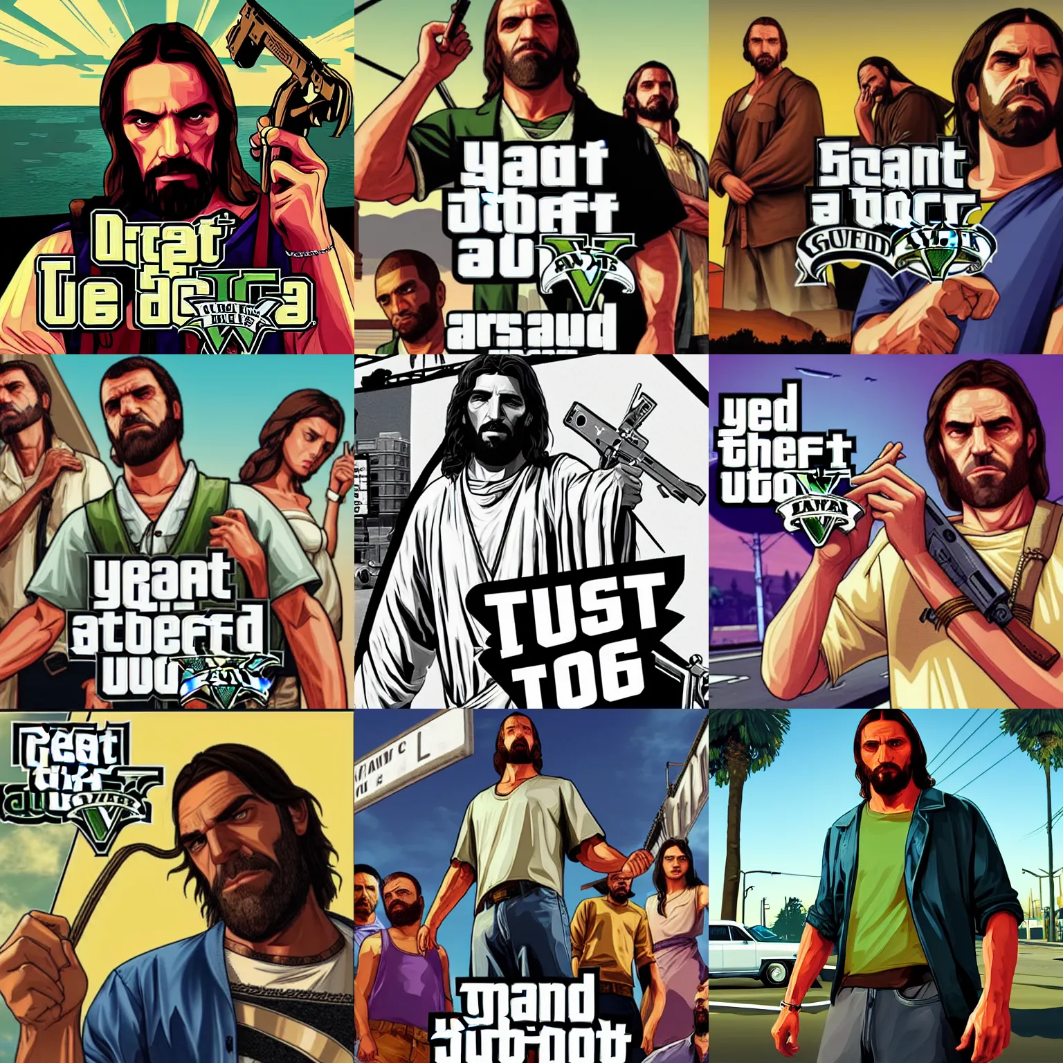 Prompt: jesus as a street thug, gta 5 cover art