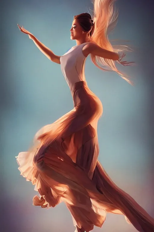 Image similar to dancer in the wind by artgerm, retrofuturism, reimagined by industrial light and magic