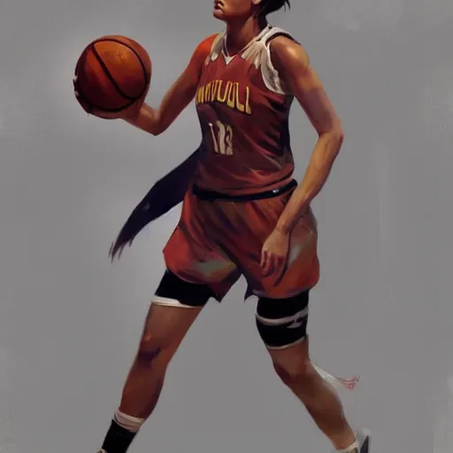 Image similar to painting of an woman basketball player, greg rutkowski, cg worker artstation