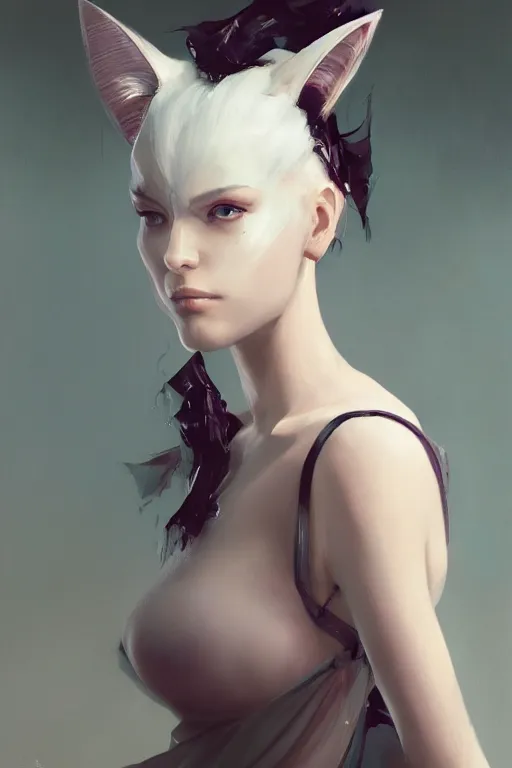 Image similar to A fancy portrait of an attractive hybrid women with cat ears by Greg Rutkowski, beeple, Sung Choi, Mitchell Mohrhauser, Maciej Kuciara, Johnson Ting, Maxim Verehin, Peter Konig, final fantasy, macro lens , 8k photorealistic, cinematic lighting, HD, high details, dramatic, dark atmosphere, trending on artstation