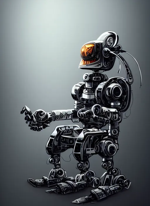 Image similar to dwarf fighter sitting in chair robot mech, exquisite details, black beard, white background, by studio muti