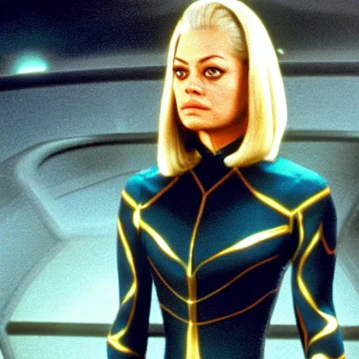 Prompt: A still of Mila Kunis as Seven of Nine in Star Trek Voyager (1995)